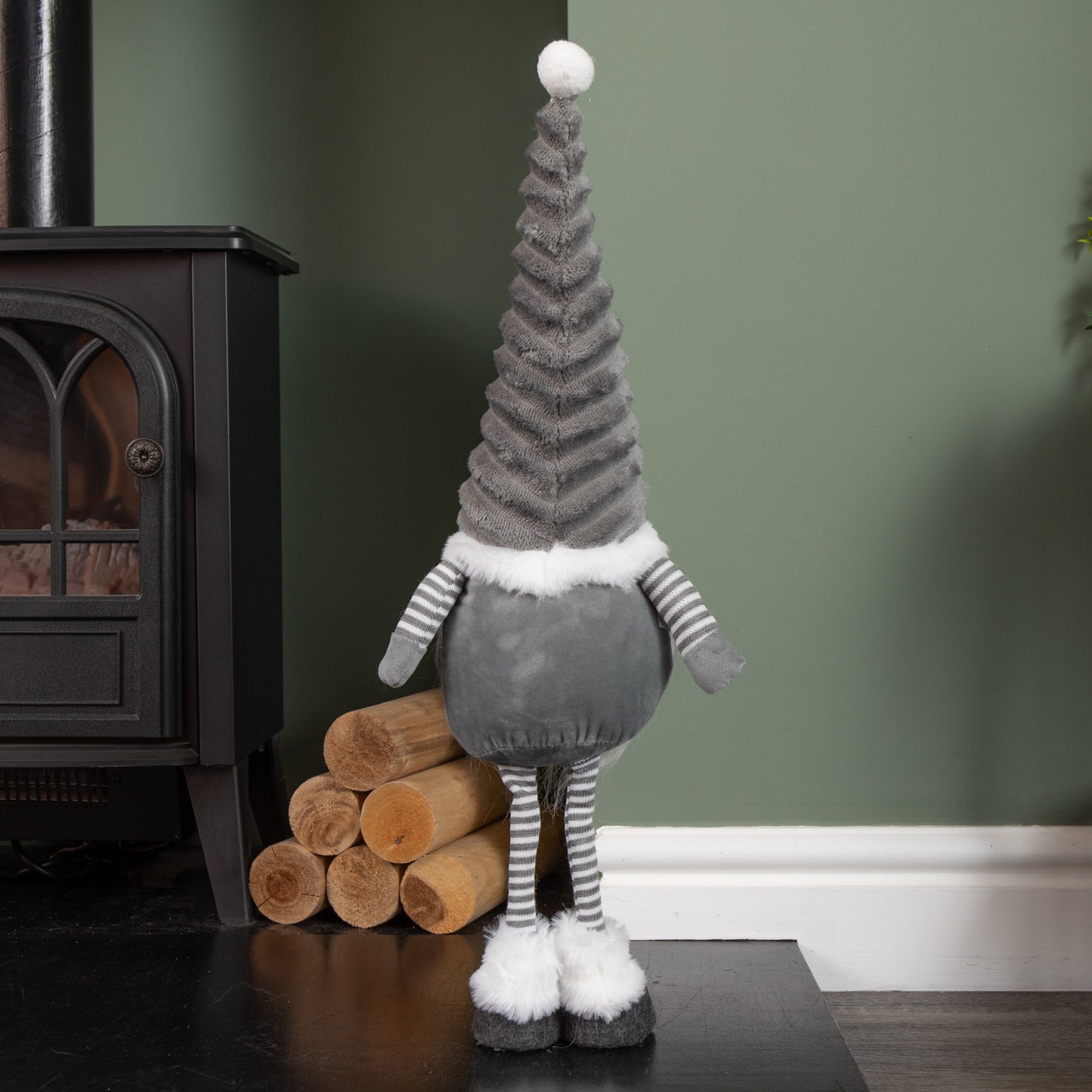 53cm Standing Plush Christmas Gonk with Grooved Hat in Grey