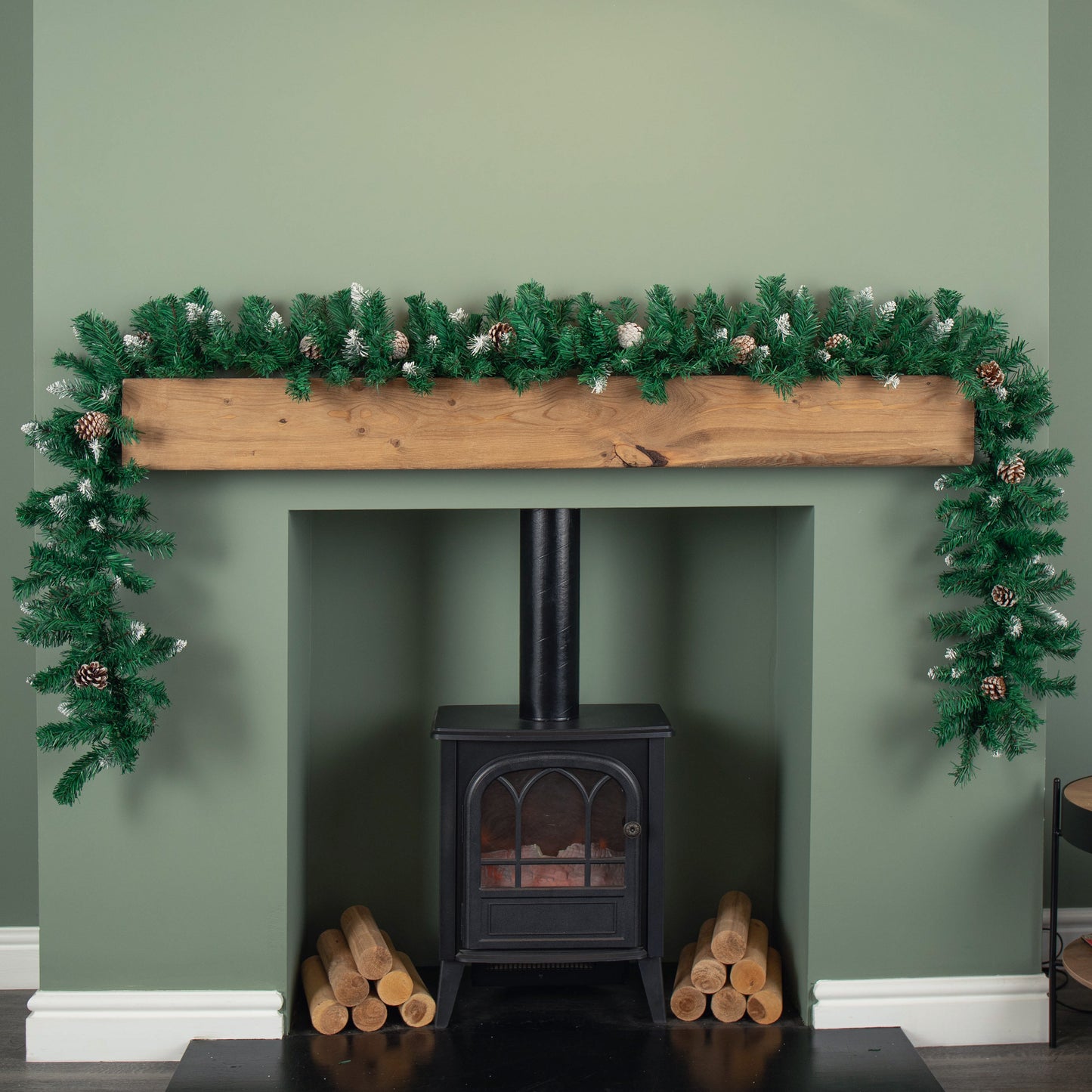 2.7m Snow Tipped Christmas Garland with Pine Cones and Mixed Needles