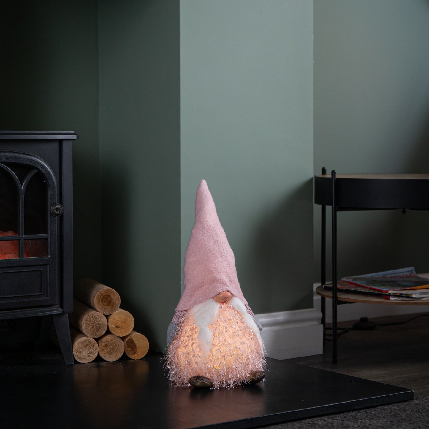30cm Christmas Female Gonk with LED Light - Pink Hat