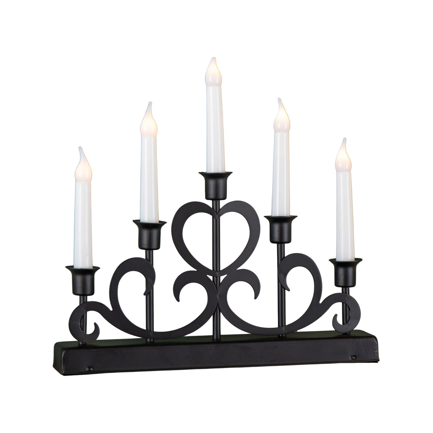 32cm Battery Operated Light up Black Metal Christmas Candlebridge with 5 LEDs