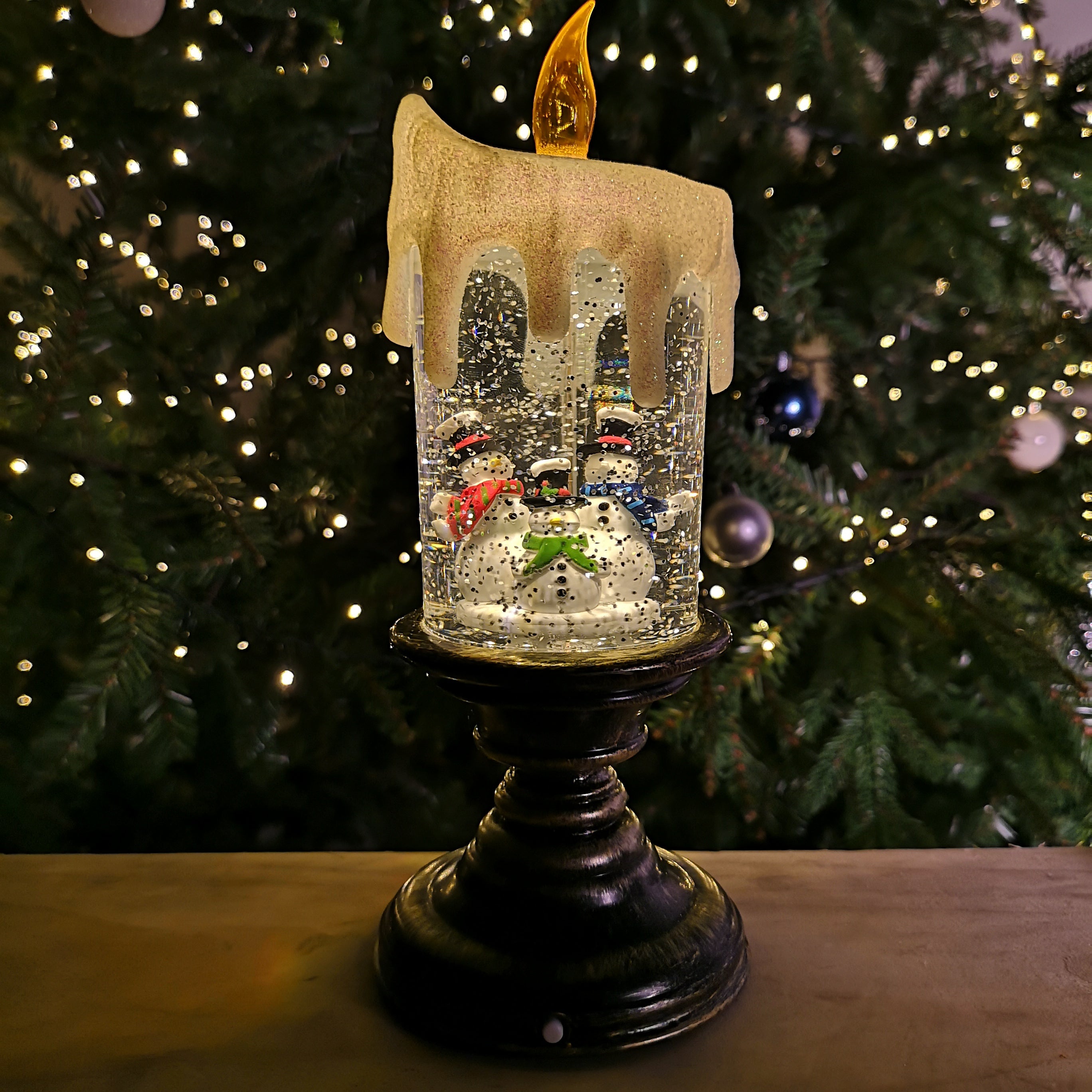 25cm Snowtime Indoor Battery Operated LED Water Candle Stick Spinner with Snowman Scene