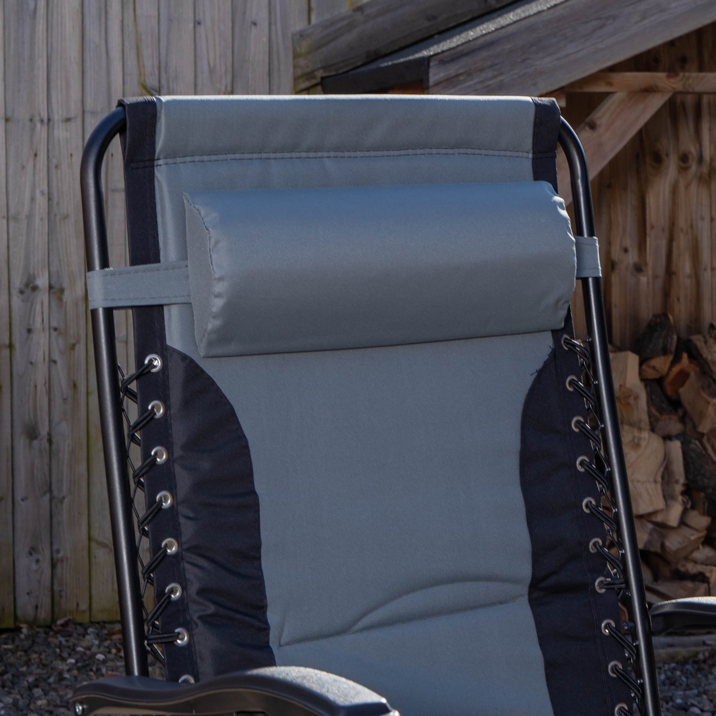 Set of 2 Luxury Padded Multi Position Zero Gravity Garden Relaxer Chair Lounger in Grey & Black