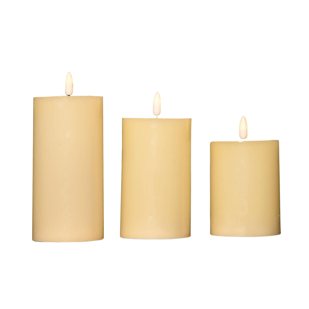 Set of 3 Cream Wax Melted Pool Effect Candles with Timer Function and Warm White LEDs
