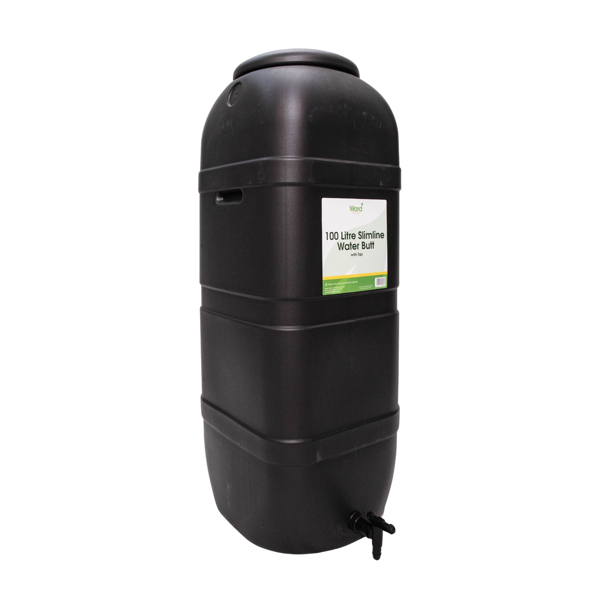 Strata Slim Space Saver Water Butt 100L With Lid & Tap Carry Handles in Black