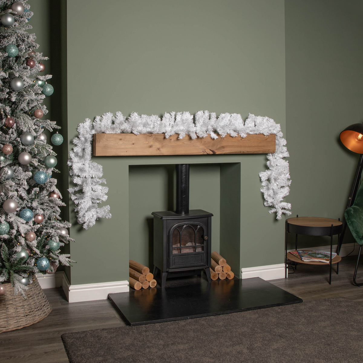 2.7m (9ft) White Christmas Garland with PVC Branches