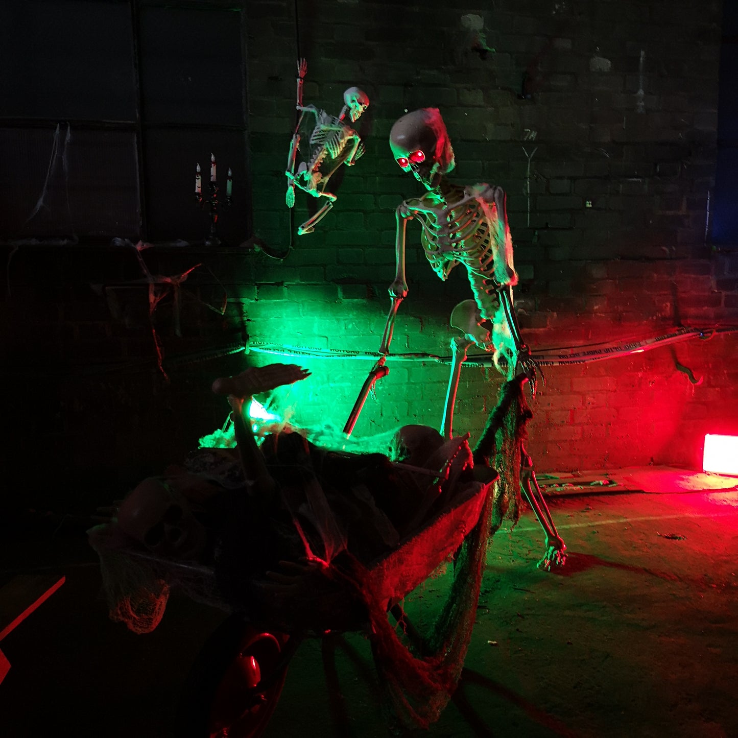 5ft (150cm) Posable Full Body Halloween LED Skeleton Decoration with Movable Joints and LED Eyes