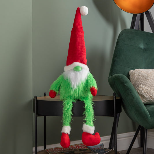 30cm Soft Green Fur Christmas Sitting Gronk Decoration with Dangly Legs