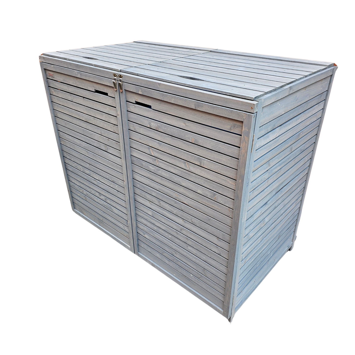 Factory Seconds 1.35m x 1.14m Large Grey Wooden Outdoor Garden Double Wheelie Bin Store Storage for 2 Bins