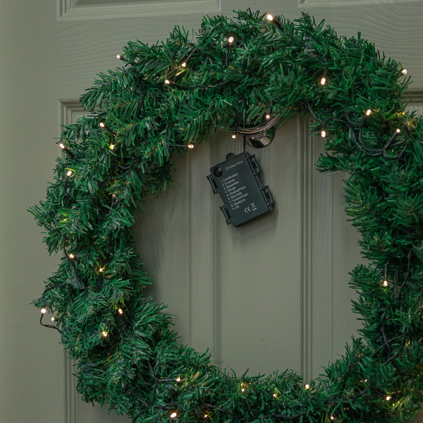 60cm Pre Lit Plain Green Christmas Wreath with Warm White LEDs and 160 Tips
