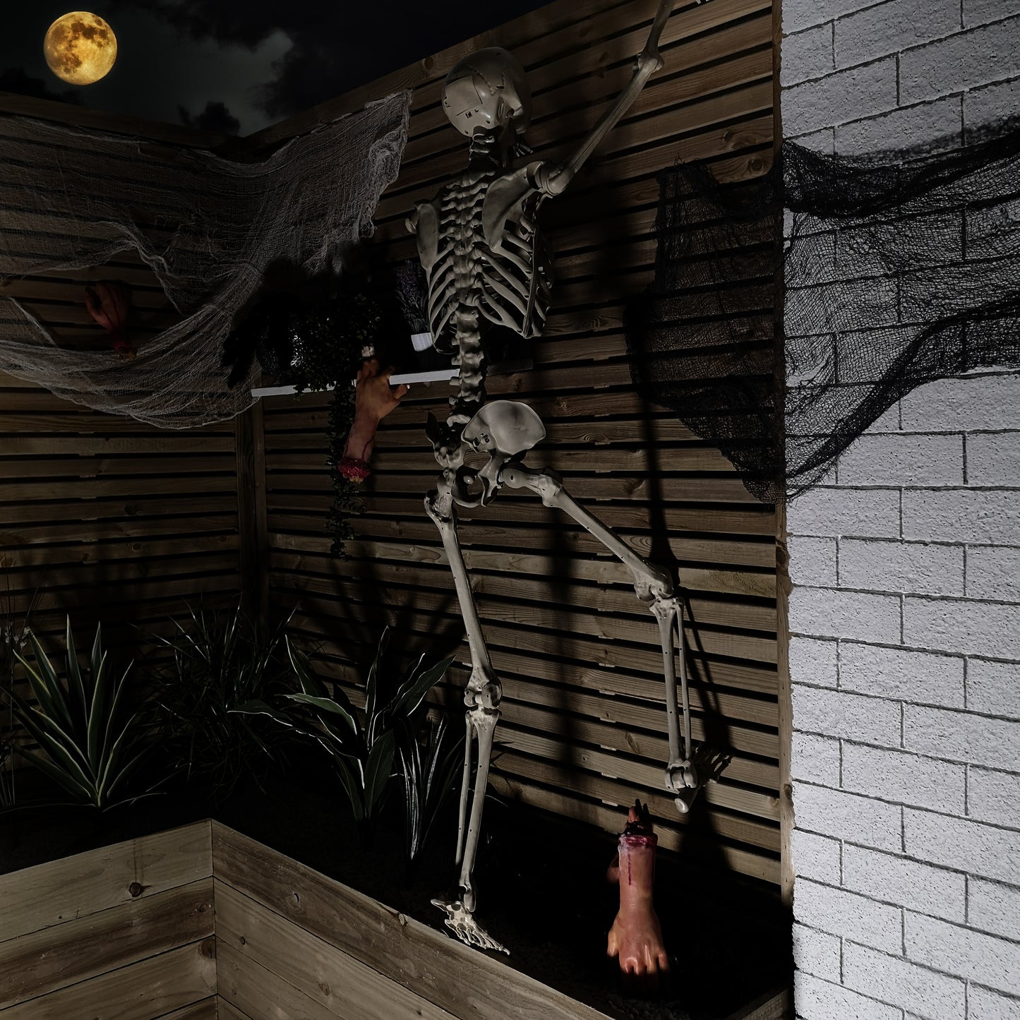 5ft (150cm) Posable Full Body Halloween LED Skeleton Decoration with Movable Joints and LED Eyes