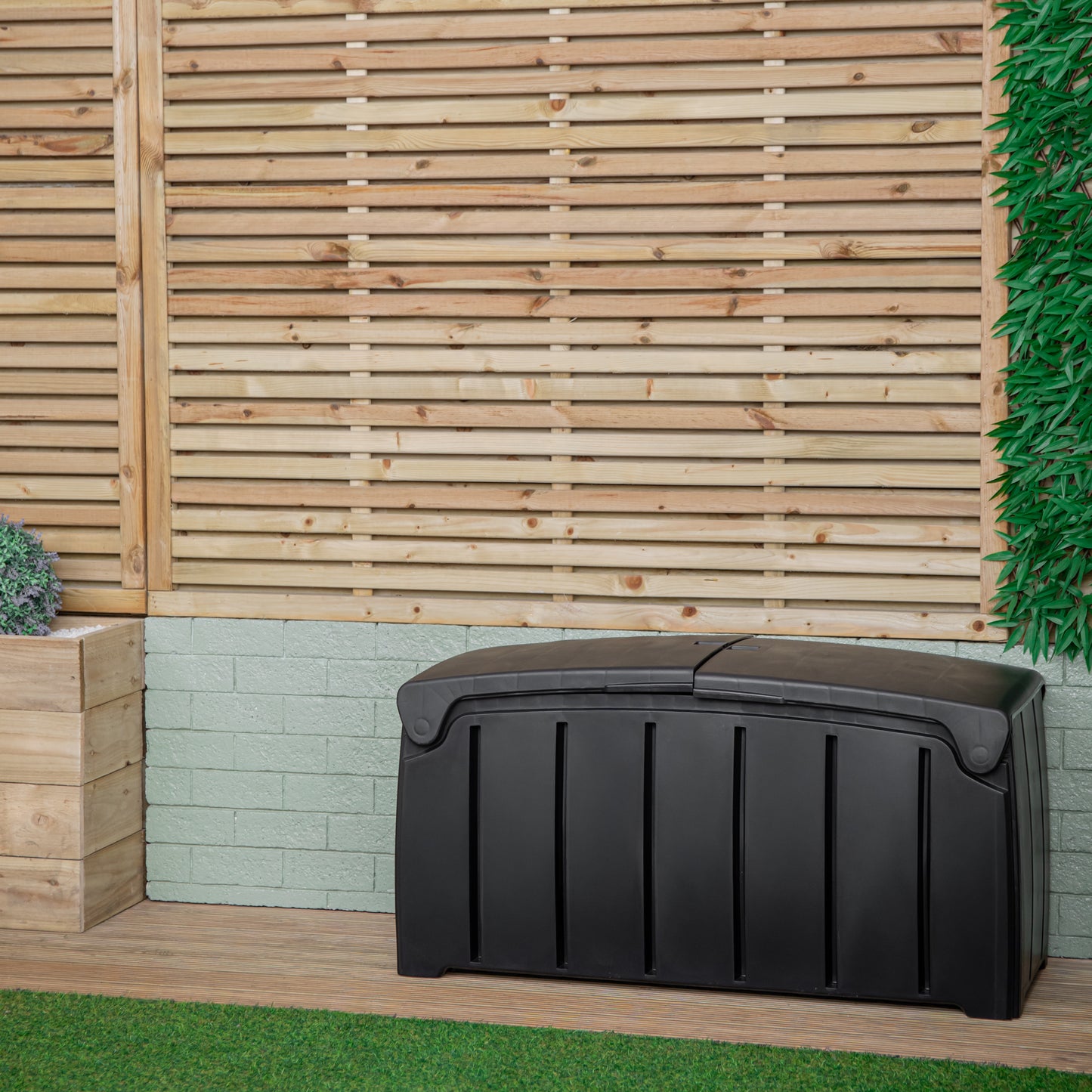 1.15m x 61cm Large Black Garden Storage Box with 300 Litre Capacity with Padlockable Lid