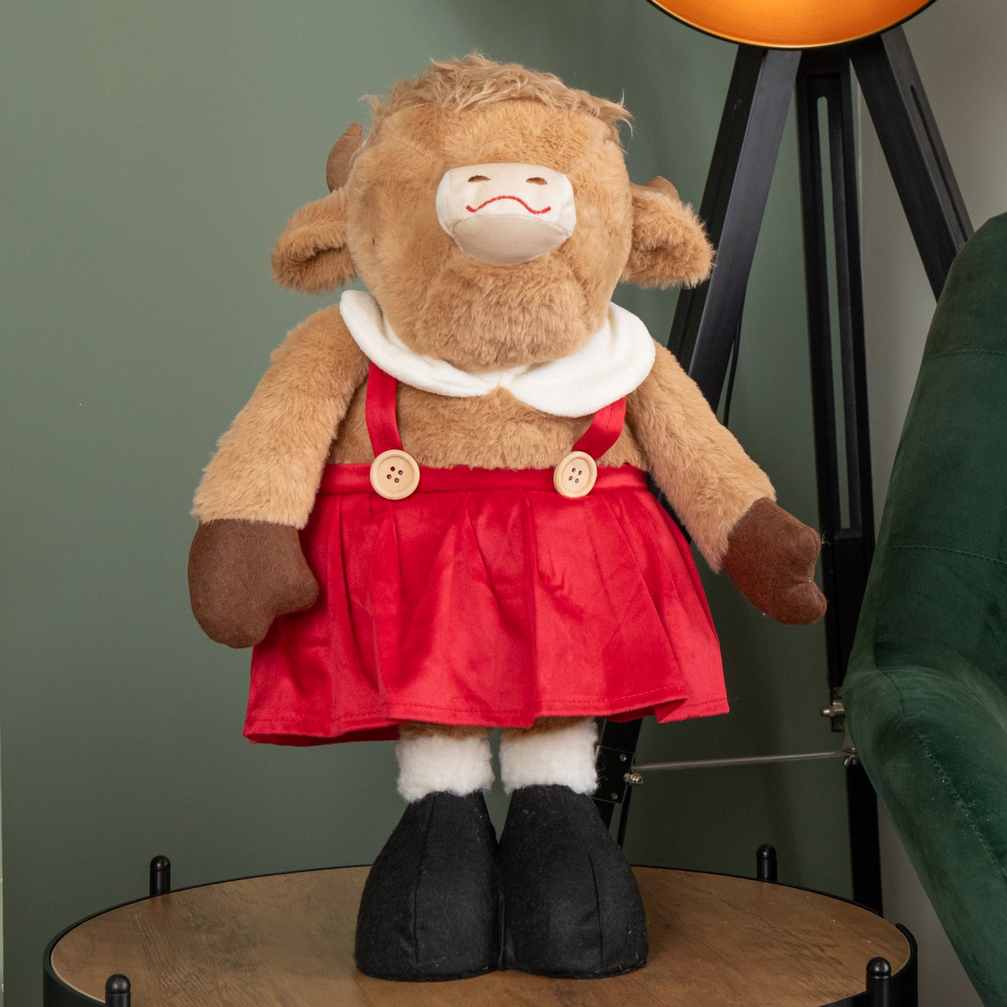 84cm Tall Plush Standing Christmas Highland Girl Cow with Extendable Legs