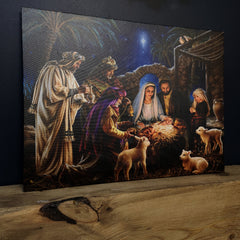 40cm x 30cm Premier Nativity Scene Fibre Optic Christmas Wall Canvas Picture
