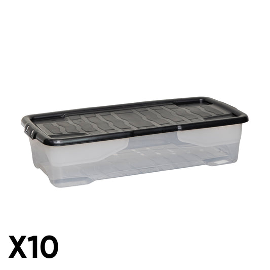 10 Pack of 42L Under Bed Clear Stackable and Nestable Storage Boxes