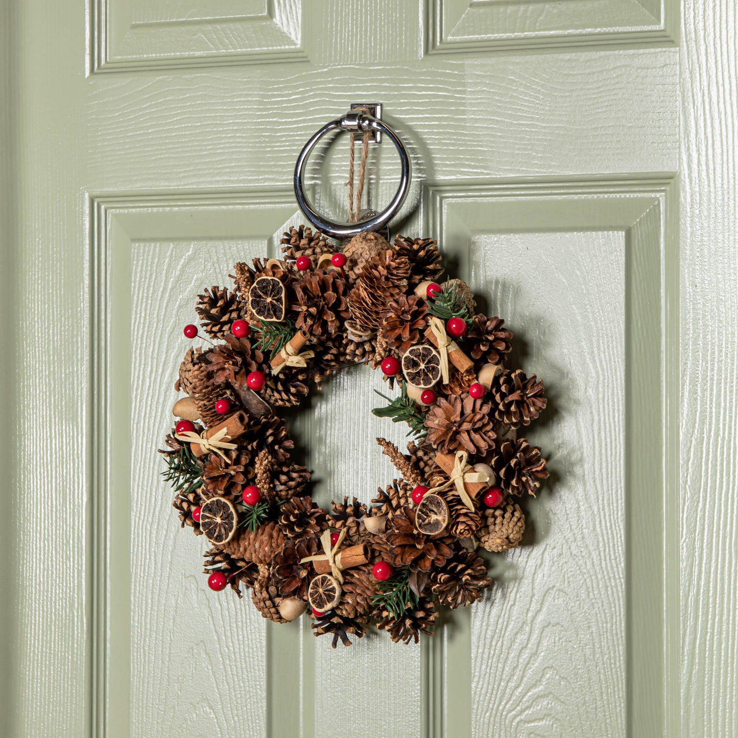 36cm Winter Spice Hanging Christmas Wreath with Pine Cones Red Berries & Dried Fruit