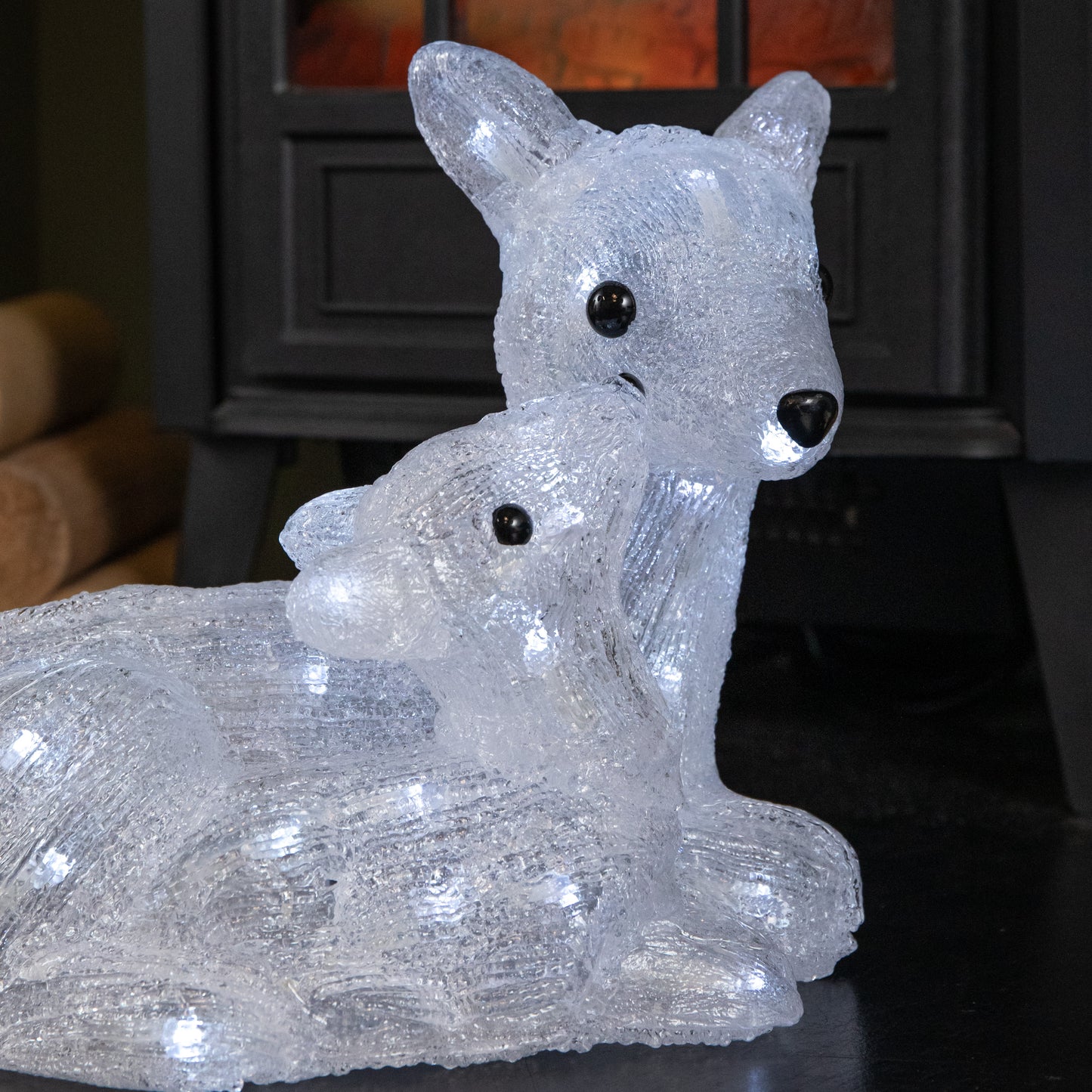 27cm Battery Powered Light up Ice Frosted Christmas Doe & Fawn with LEDs