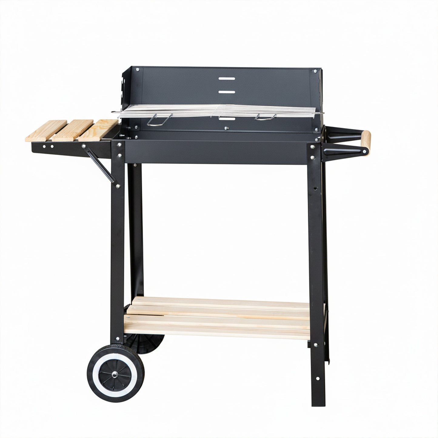 82 x 29cm Charcoal BBQ Grill Trolley with Shelves on Wheels
