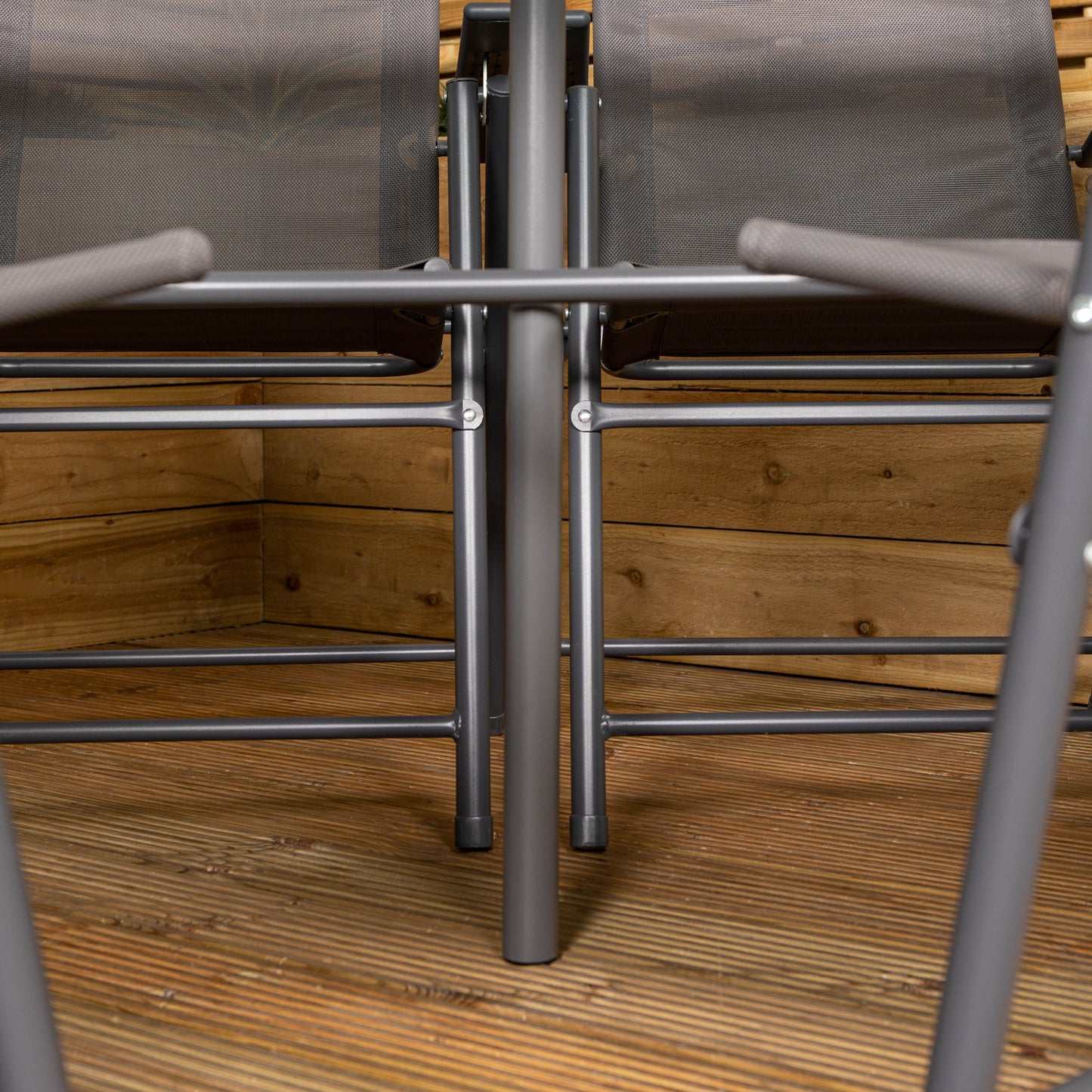 Samuel Alexander Outdoor 6 Seater Glass Top Table and Chairs Patio Set with Parasol in Grey