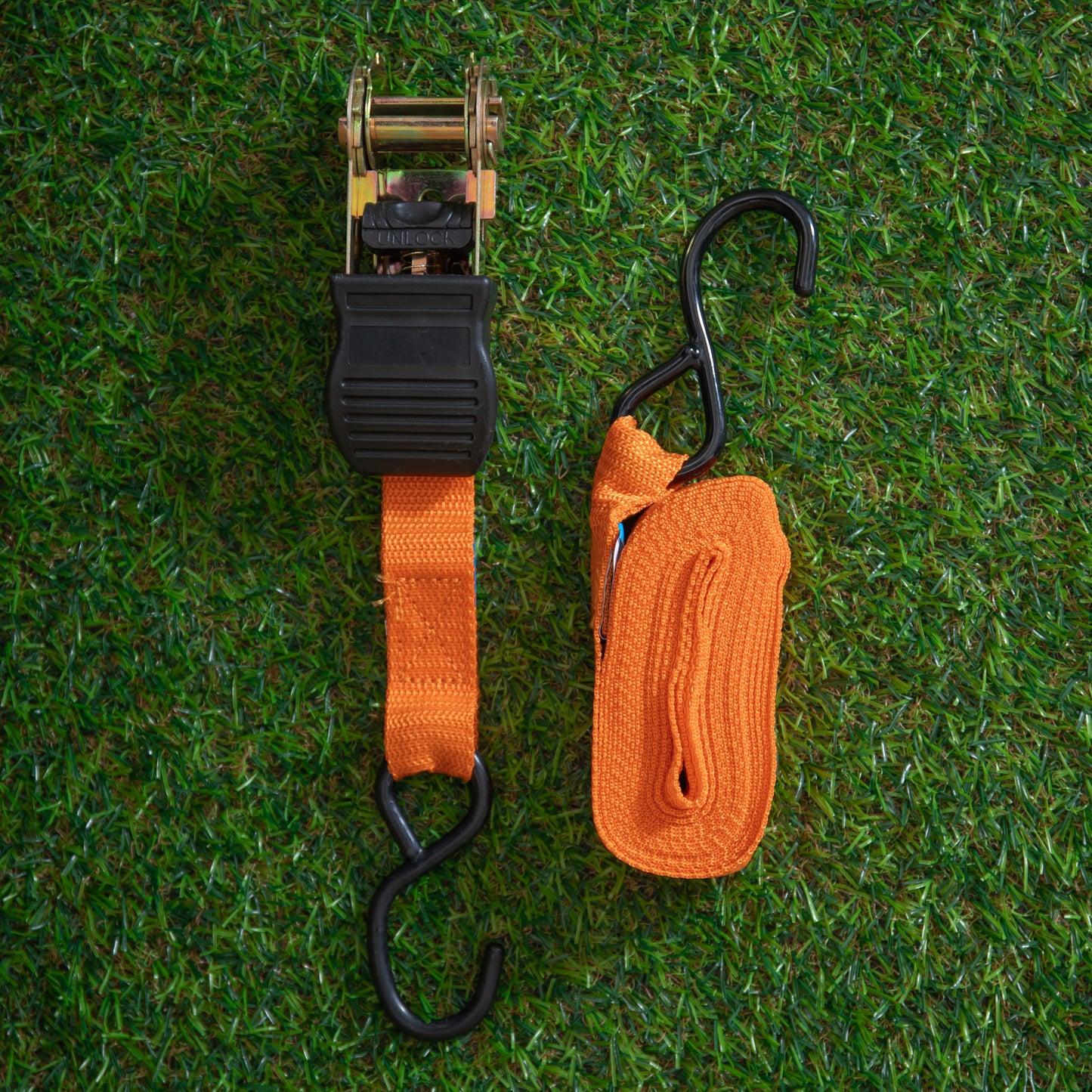 4 Pack of 1 Inch x 15ft Heavy Duty Orange Ratchet Strap Set with S Hooks