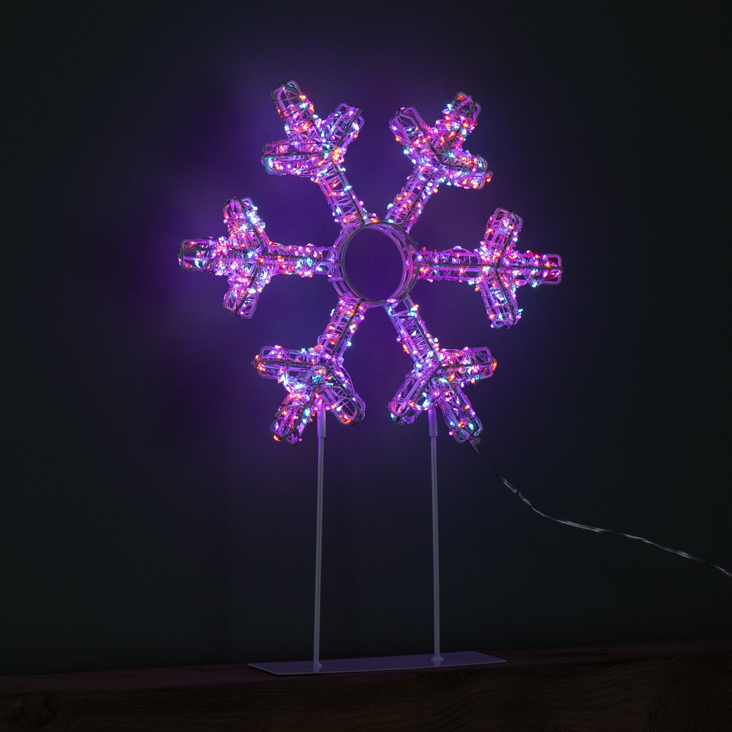 45cm Light up White Christmas Snowflake on Metal Stand with Twinkling Rainbow LEDs