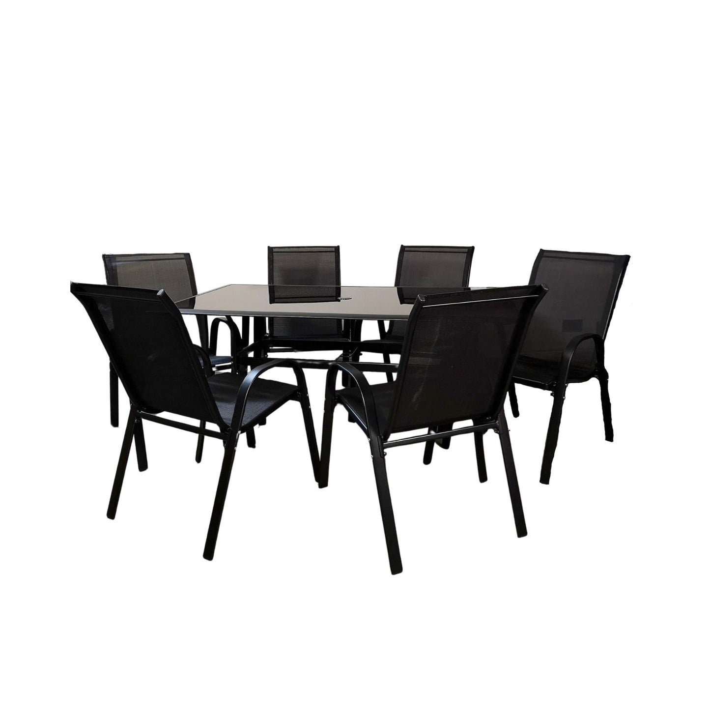Outdoor 6 Person Rectangular Glass Top Garden Dining Table Chairs Set