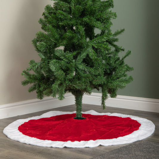 1.2m Red and White Soft Fabric Traditional Christmas Tree Skirt