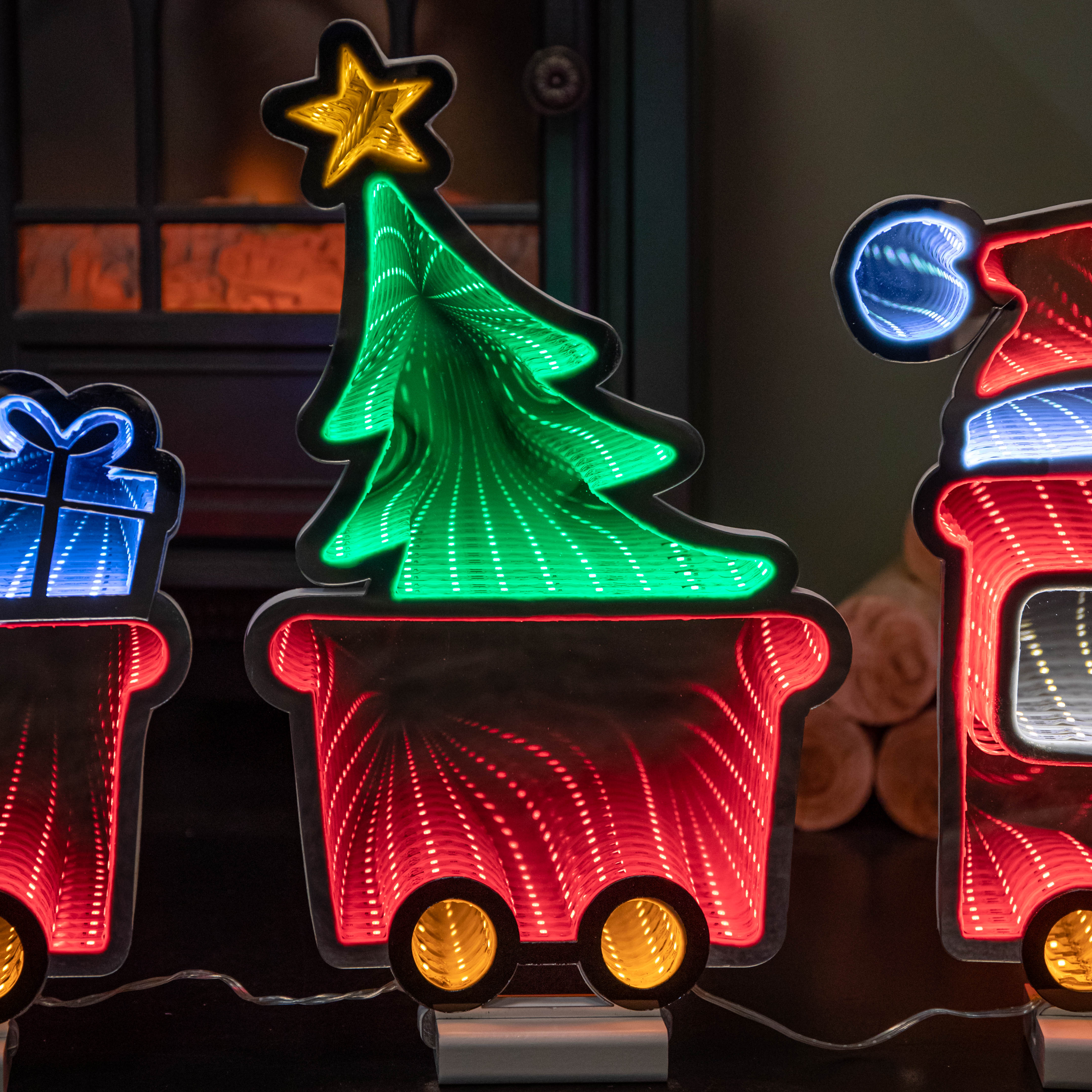 70cm Infinity Christmas Train with 2 Carriages on Wood Base and