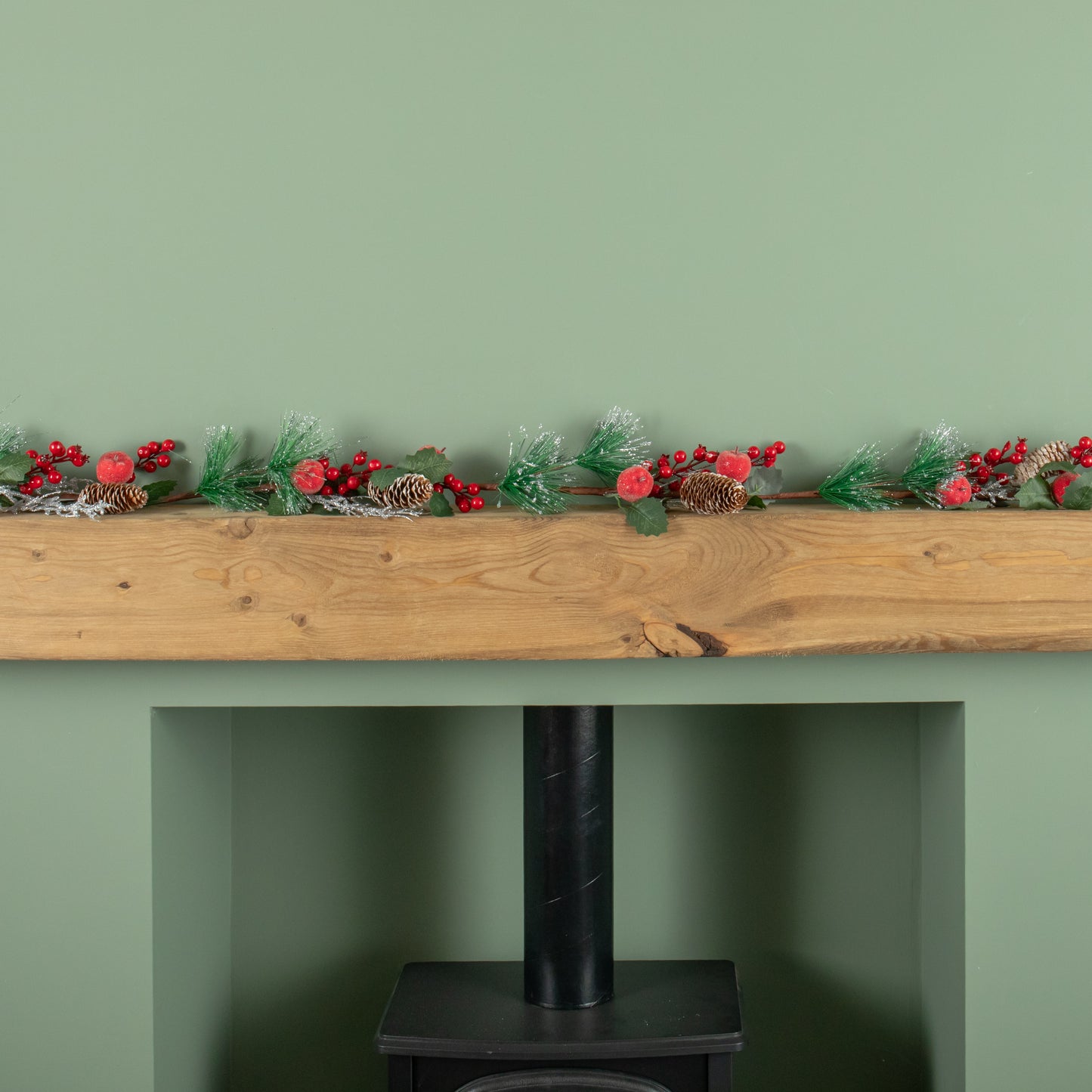 1.5m (150cm) Christmas Garland with Red Berries, Frosted Apples and Pinecones