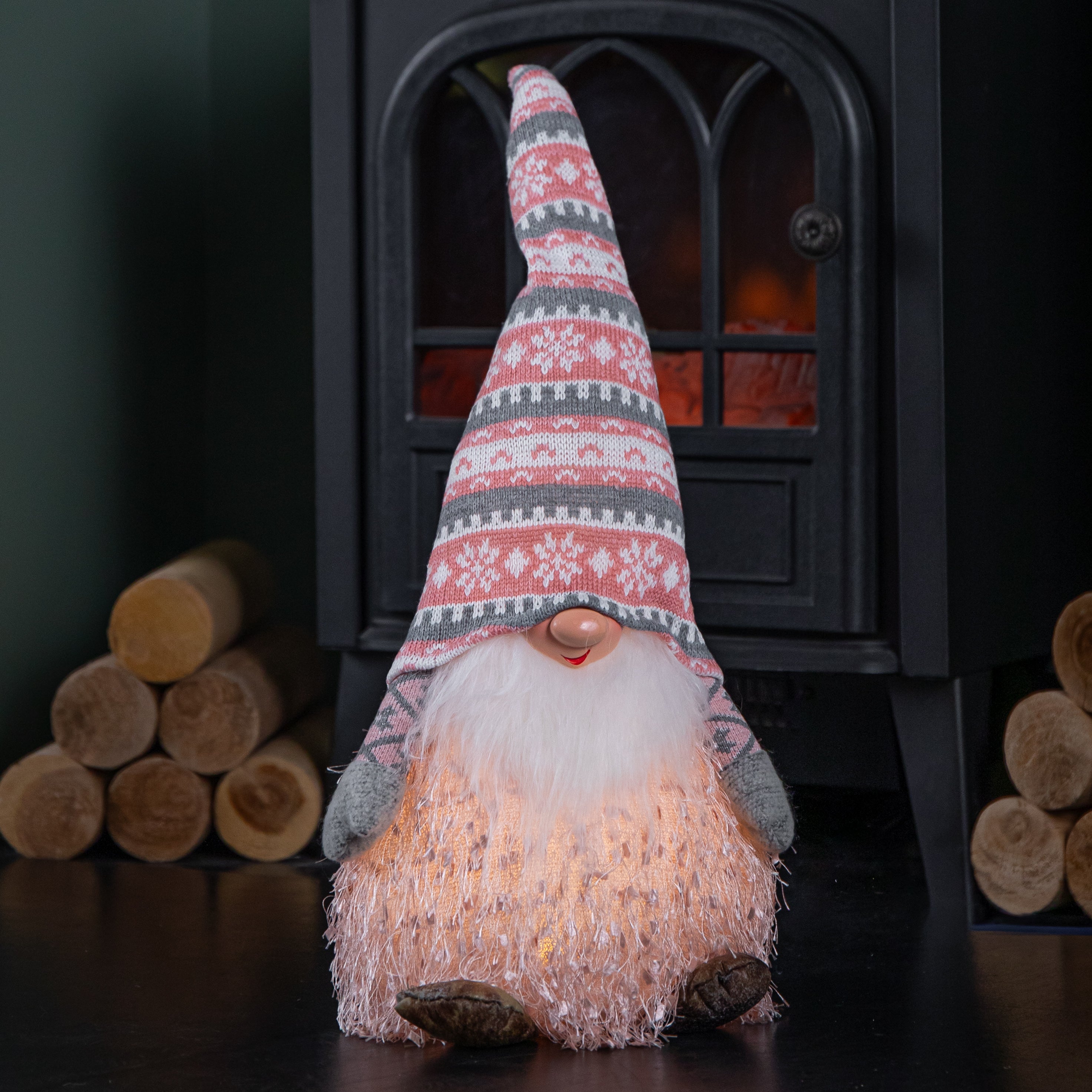 30cm Christmas Male Gonk with LED Light - Striped Hat