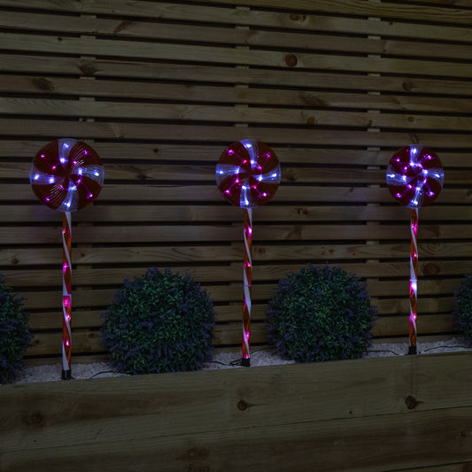 58cm Light up Red and White Candy Pop Christmas Pathfinders with 63 White LEDs