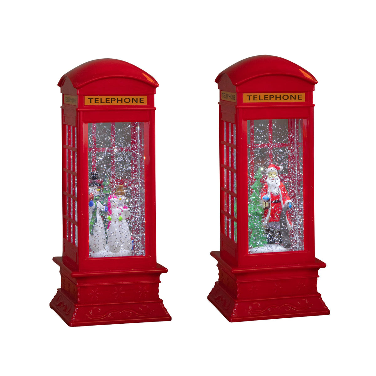 26.5cm Premier Christmas Water Spinner Telephone Box Design - Choose From Snowman Family Or Santa