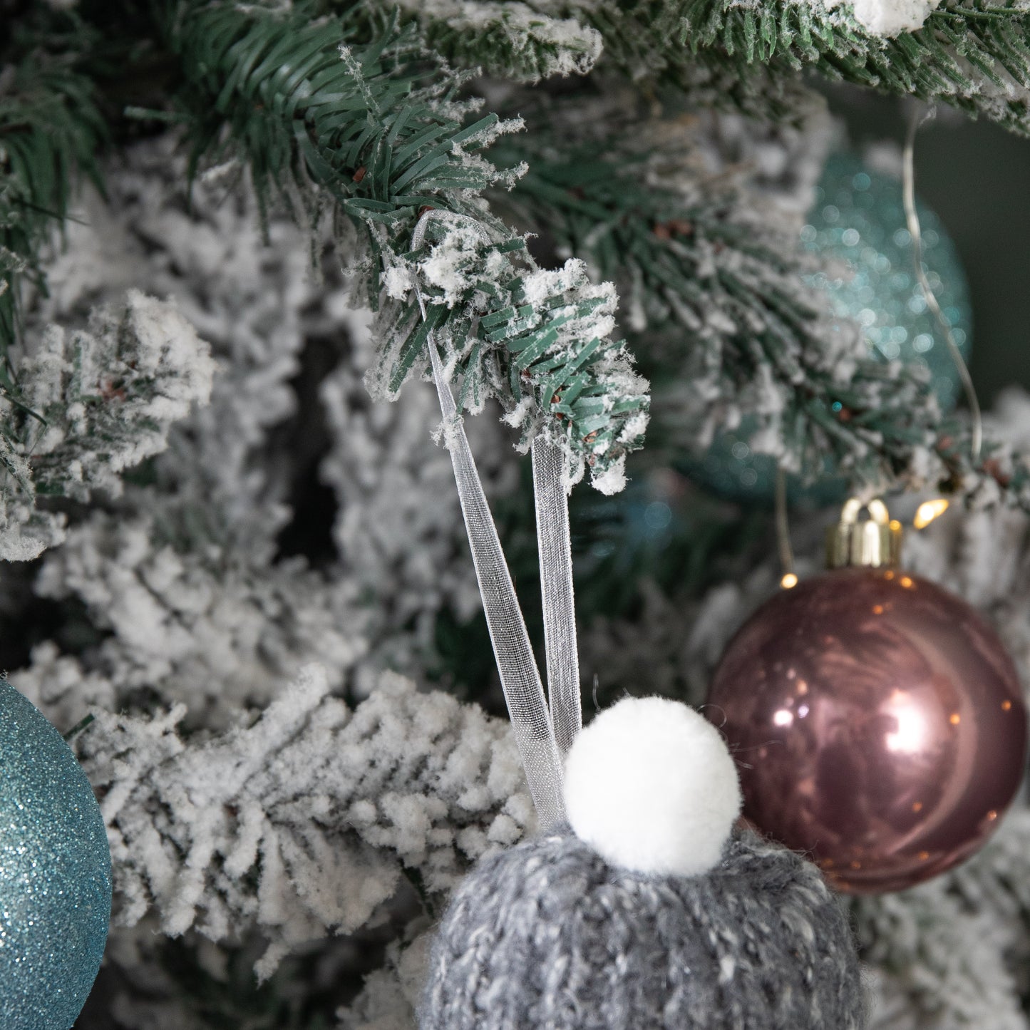 16cm Grey Gonk with Bobble Hat Hanging Christmas Pendant Decoration
