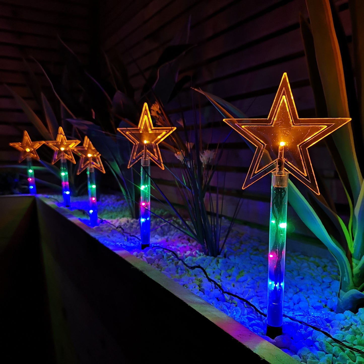 Set of 8 Battery Operated LED Multi Coloured Star Path Lights Christmas Decoration with Timer