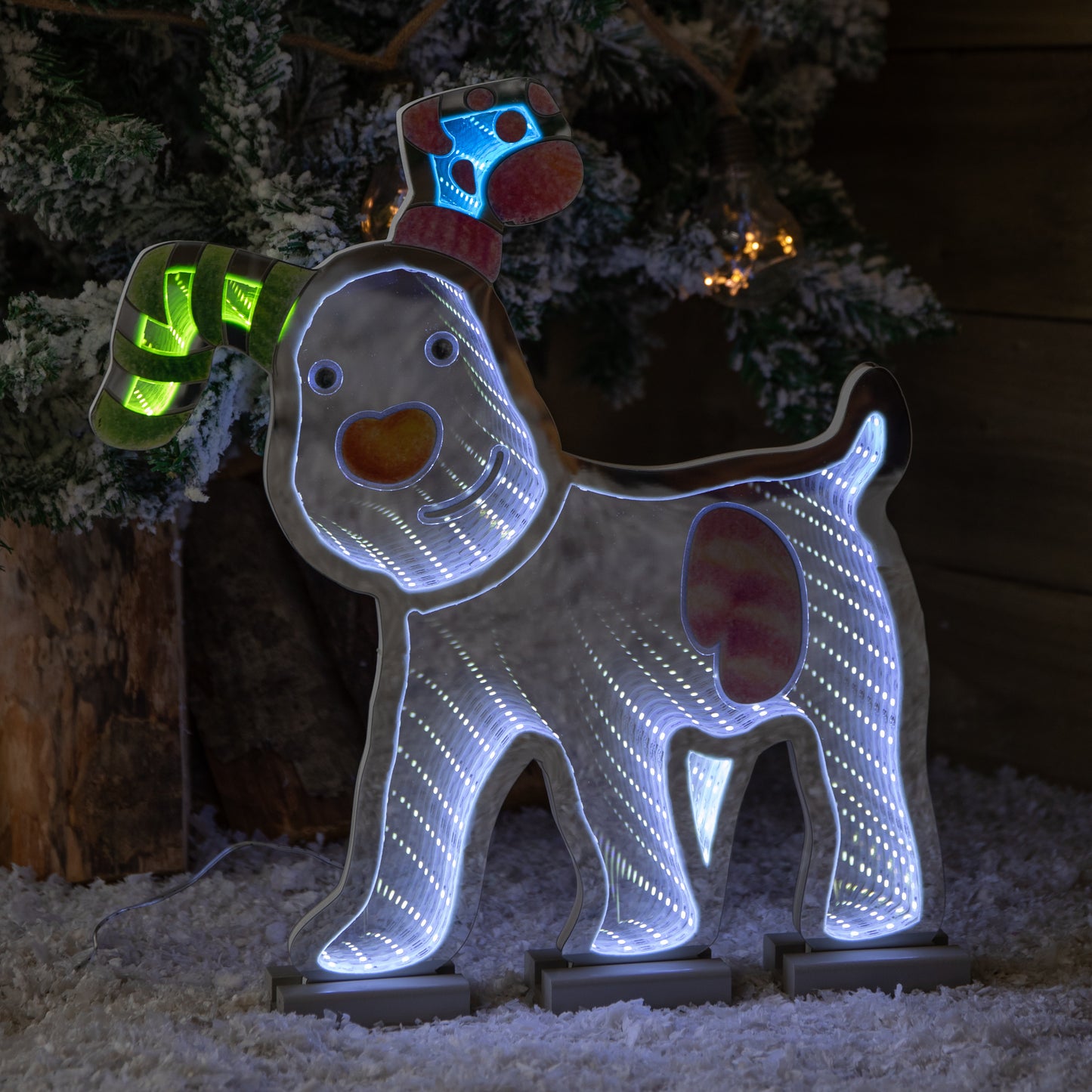 40cm LED Infinity Snowdog Christmas Decoration with Wooden Base