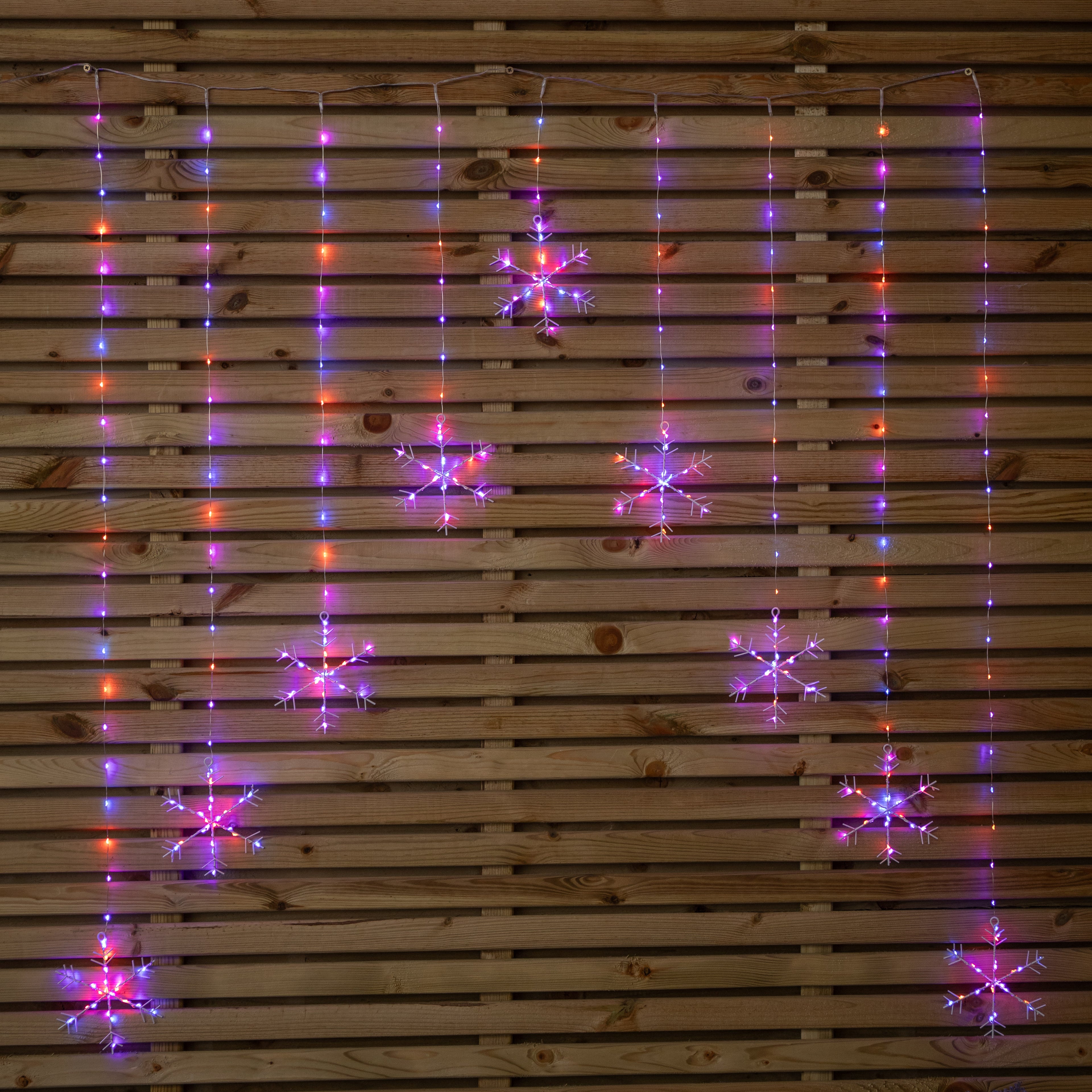 1.2m x 1.2m Light up Snowflake Pin Wire Christmas Curtain Lights with 339 Rainbow LEDs