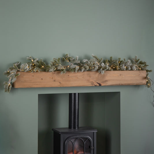 1.8m Frosted Pine Needle Christmas Garland with 120 Warm White LEDs