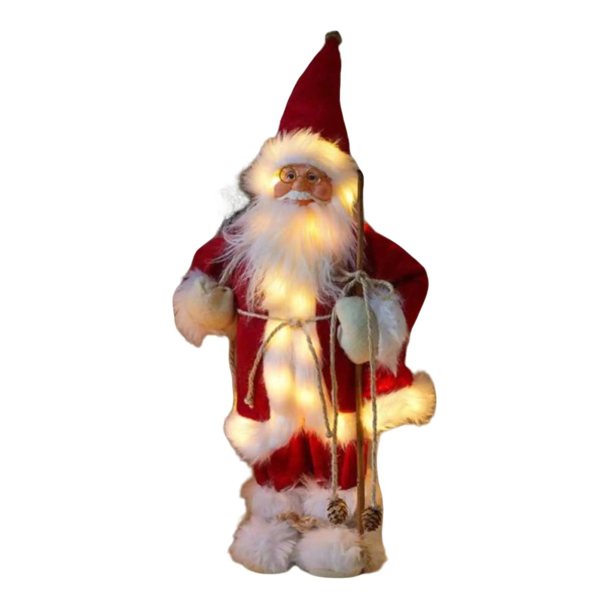 45cm Battery Operated Red Standing Light up Santa Claus with Brown Woven Sack