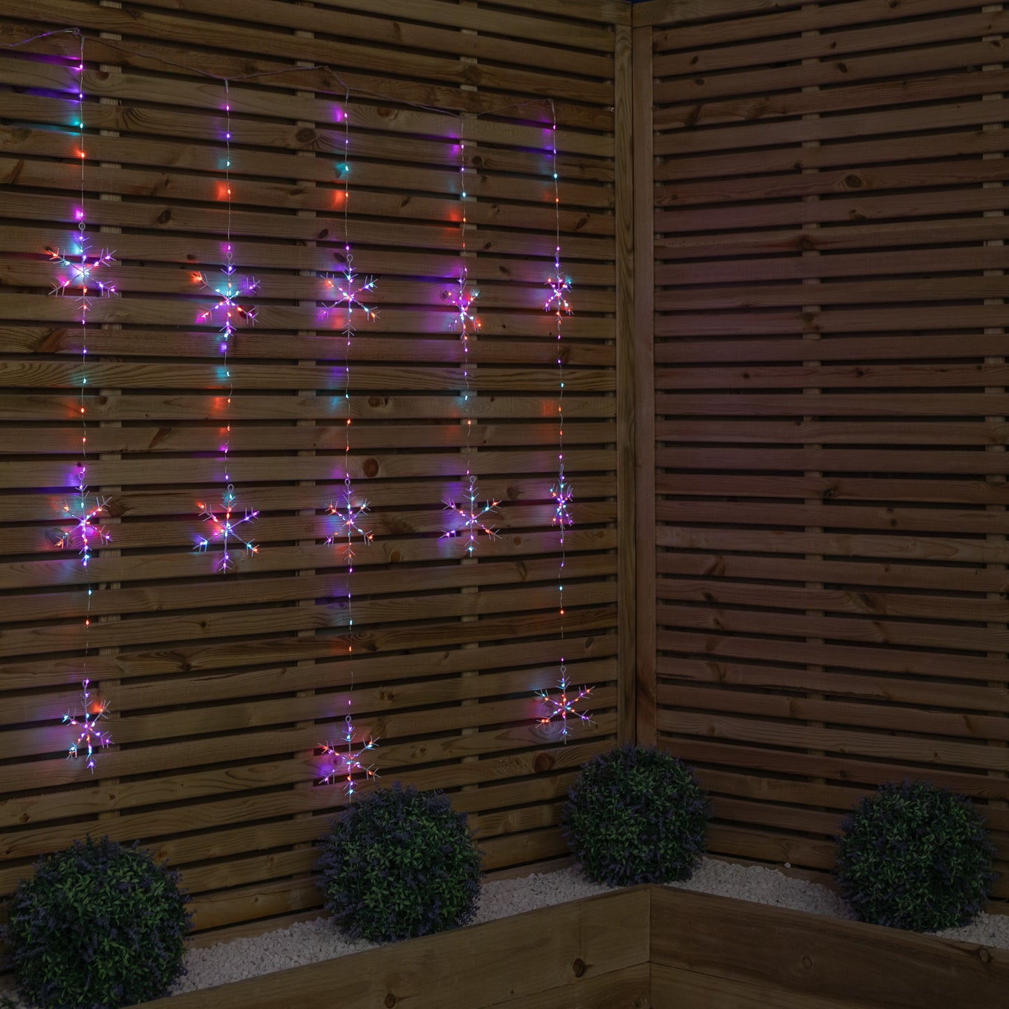 1.3m x 1.2m Light up Snowflake Christmas Curtain Lights with 390 Rainbow & Orange Twinkling LEDs