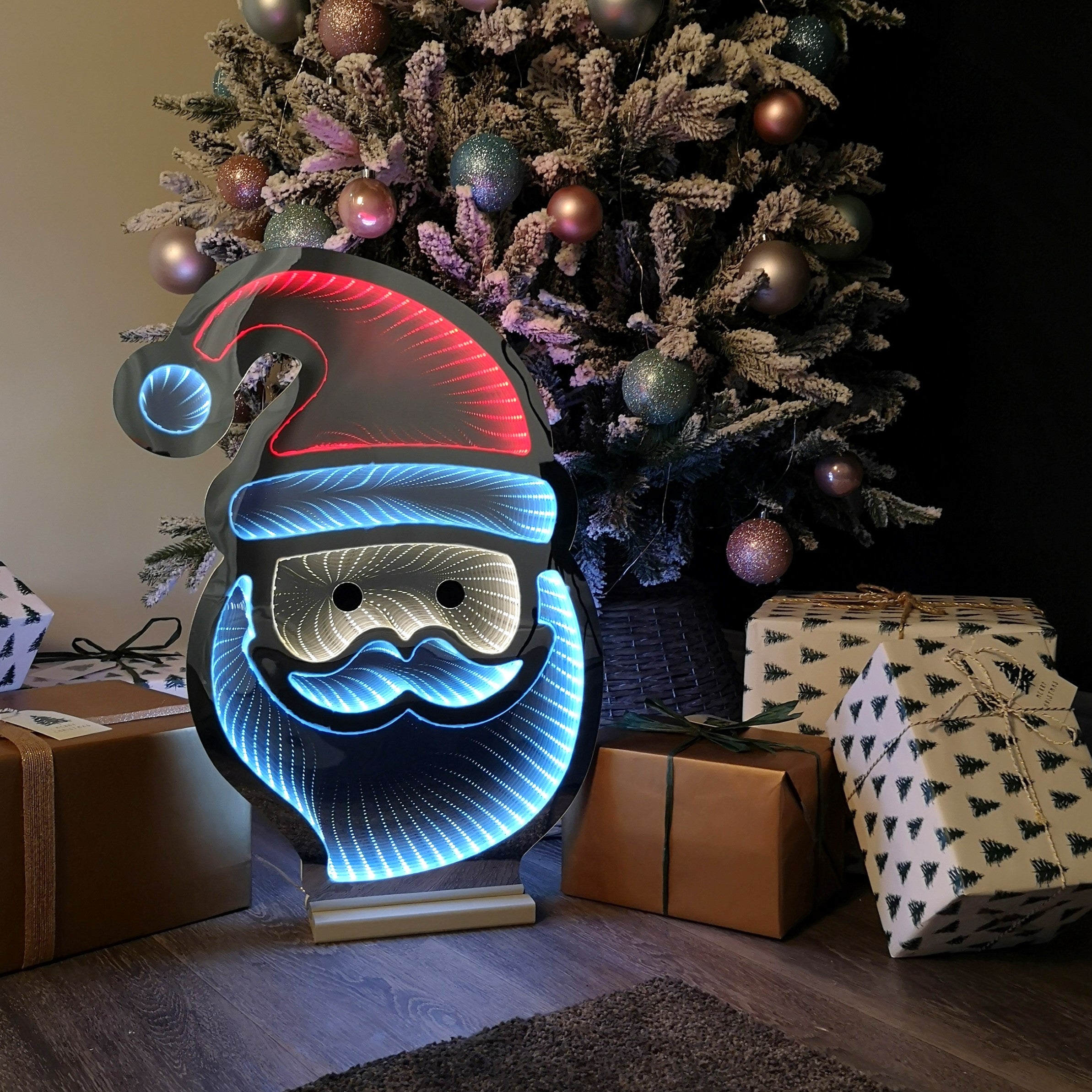 60cm LED Infinity Light Standing Santa Decoration with Wooden Base ...