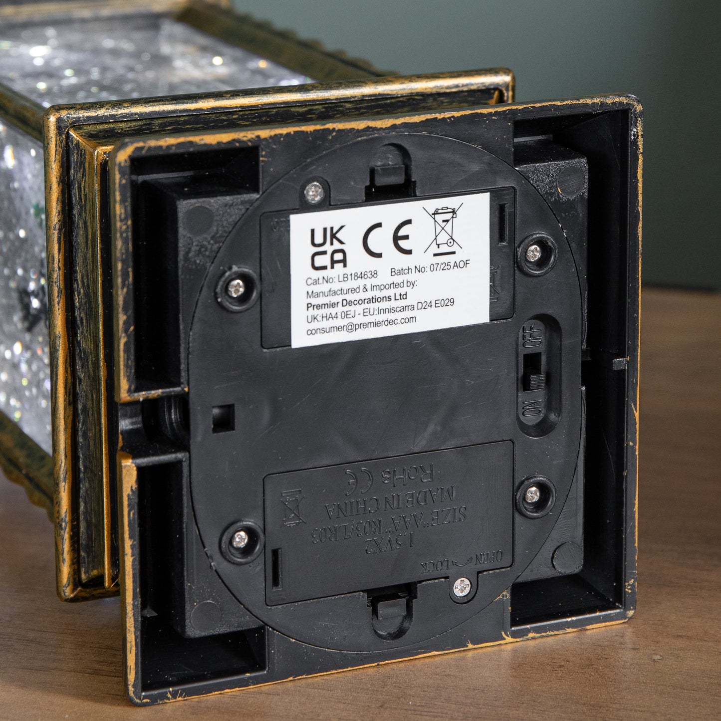 27cm Dual Powered Light up Antique Lantern Christmas Water Spinner with Santa Scene