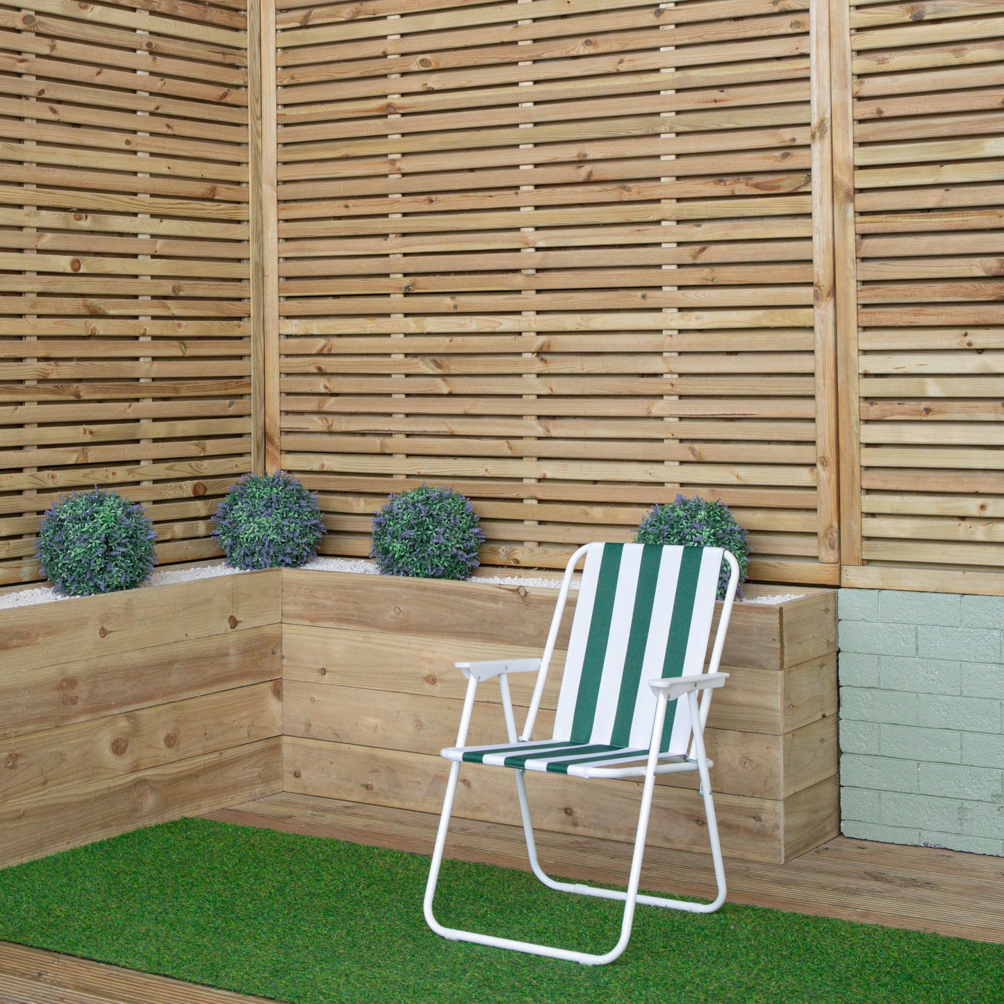 Green & White Striped Lightweight Folding Camping / Picnic / Garden Chair