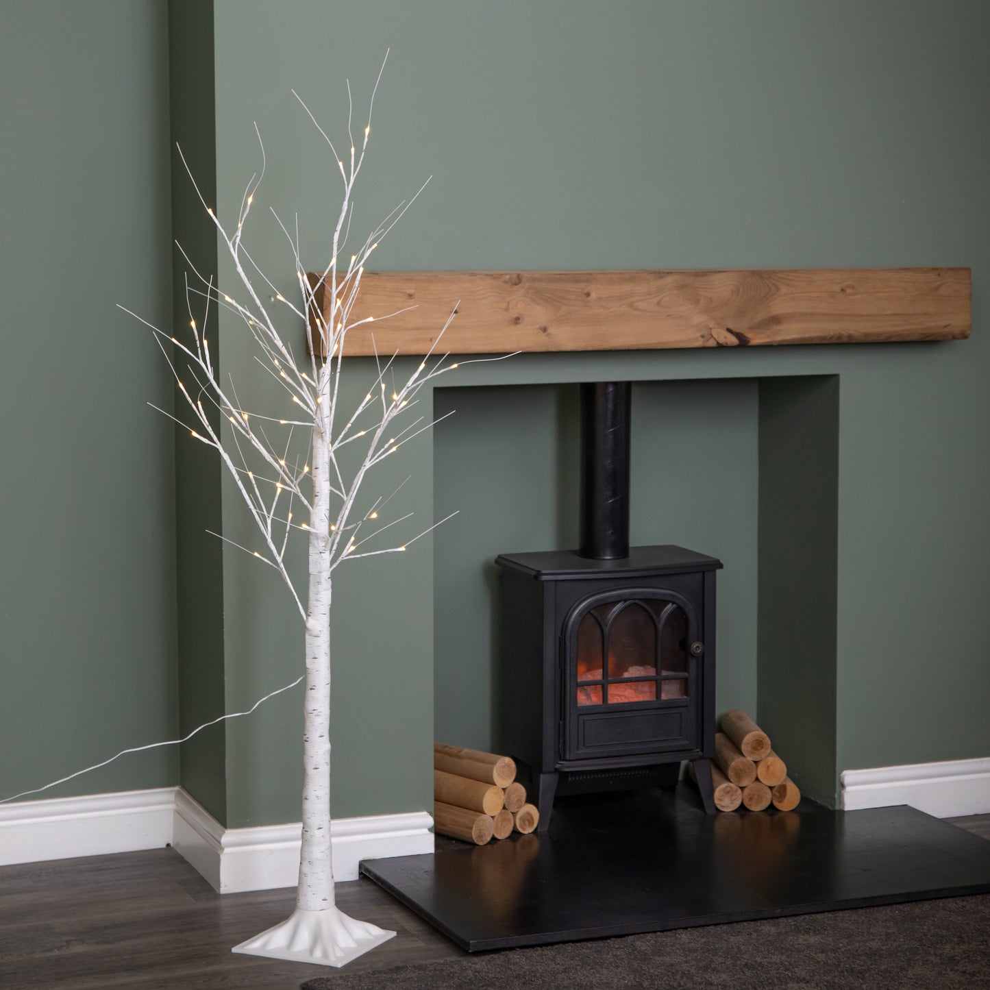 1.5m (5ft) Light up Christmas Birch Tree with 64 Warm White LEDs