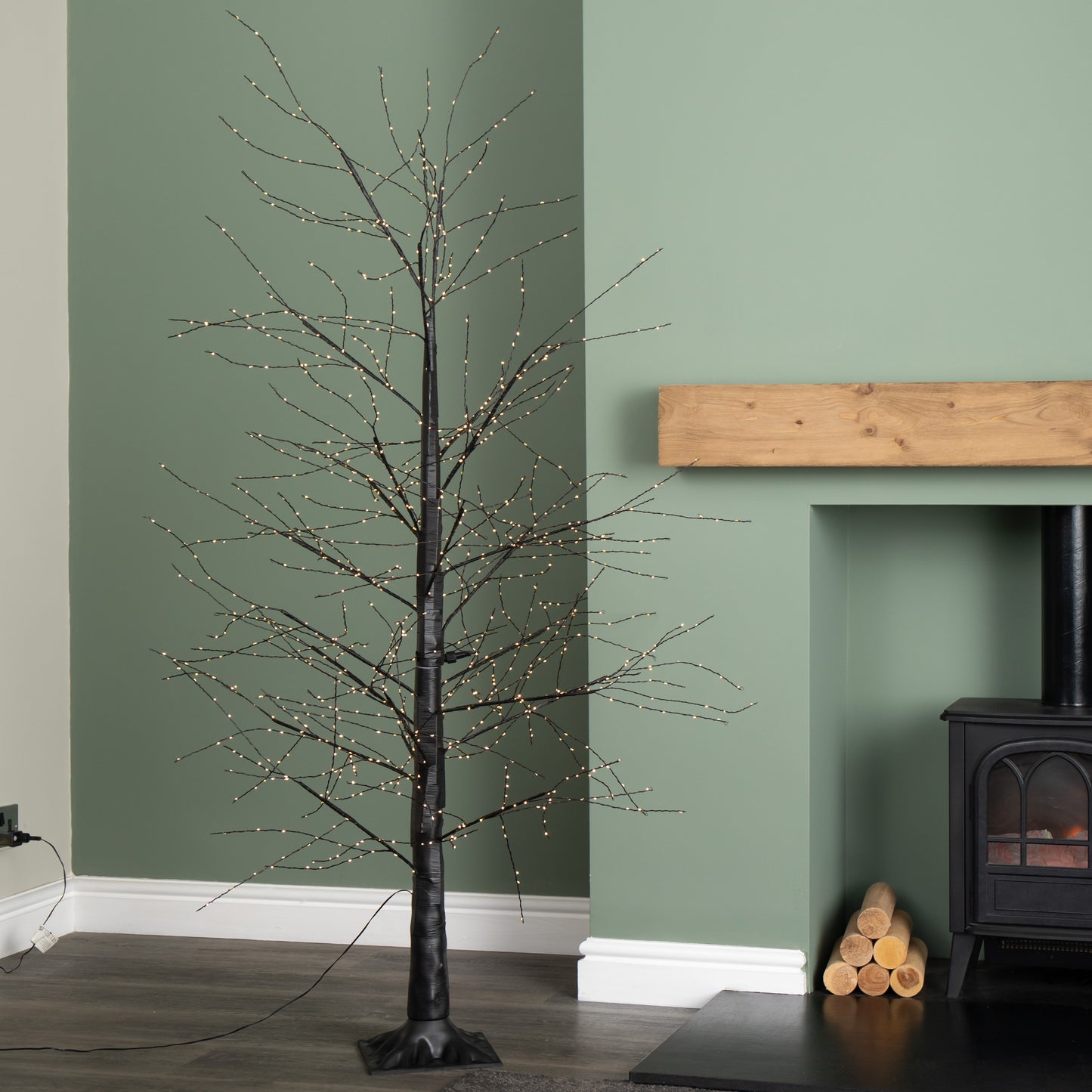Factory Seconds: 6ft (1.8m) Tall Light up Black Micro Dot Christmas Tree with 1100 Warm White LEDs and Remote Control
