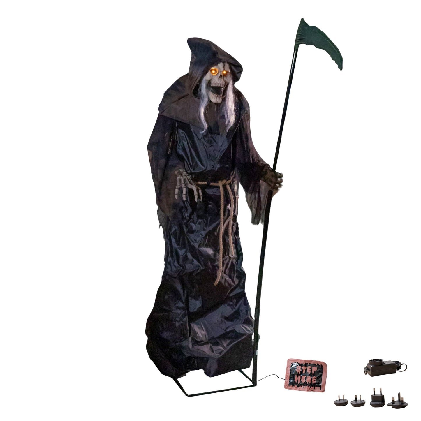 6ft Tall Animated Lunging Grim Reaper Halloween Decoration with LEDs