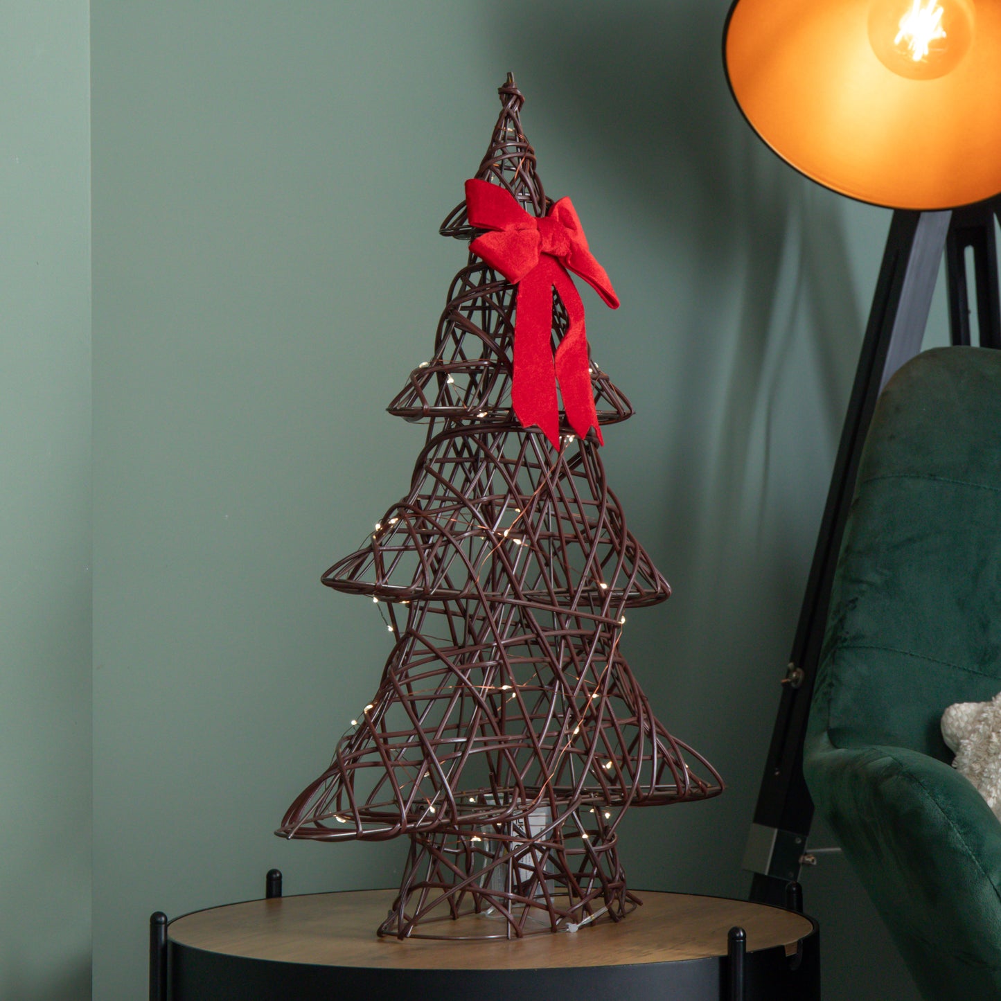 60cm Battery Operated Light up Christmas Tree with Red Bow & 60 Warm White LEDs