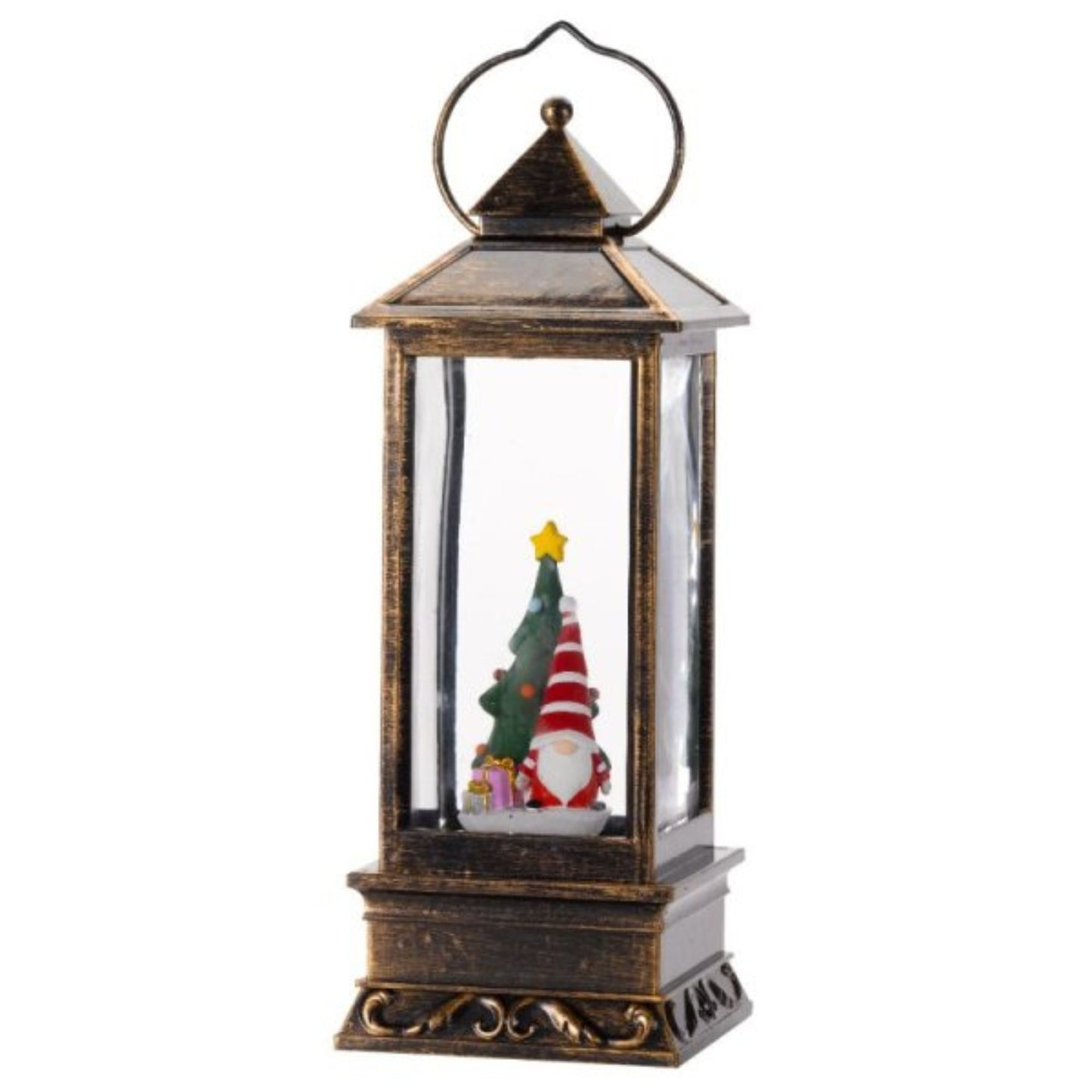 28cm LED Christmas Glitter Water Spinner Antique Lantern Snowy Gonk Scene