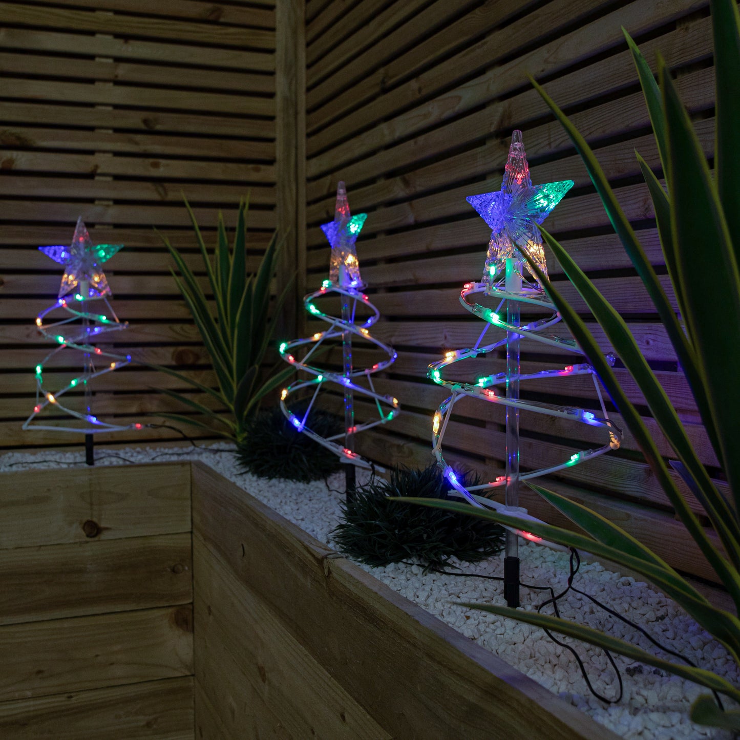 45cm Set of 4 Light up White Spiral Christmas Tree Garden Path Lights with 100 Multi-Coloured LEDs