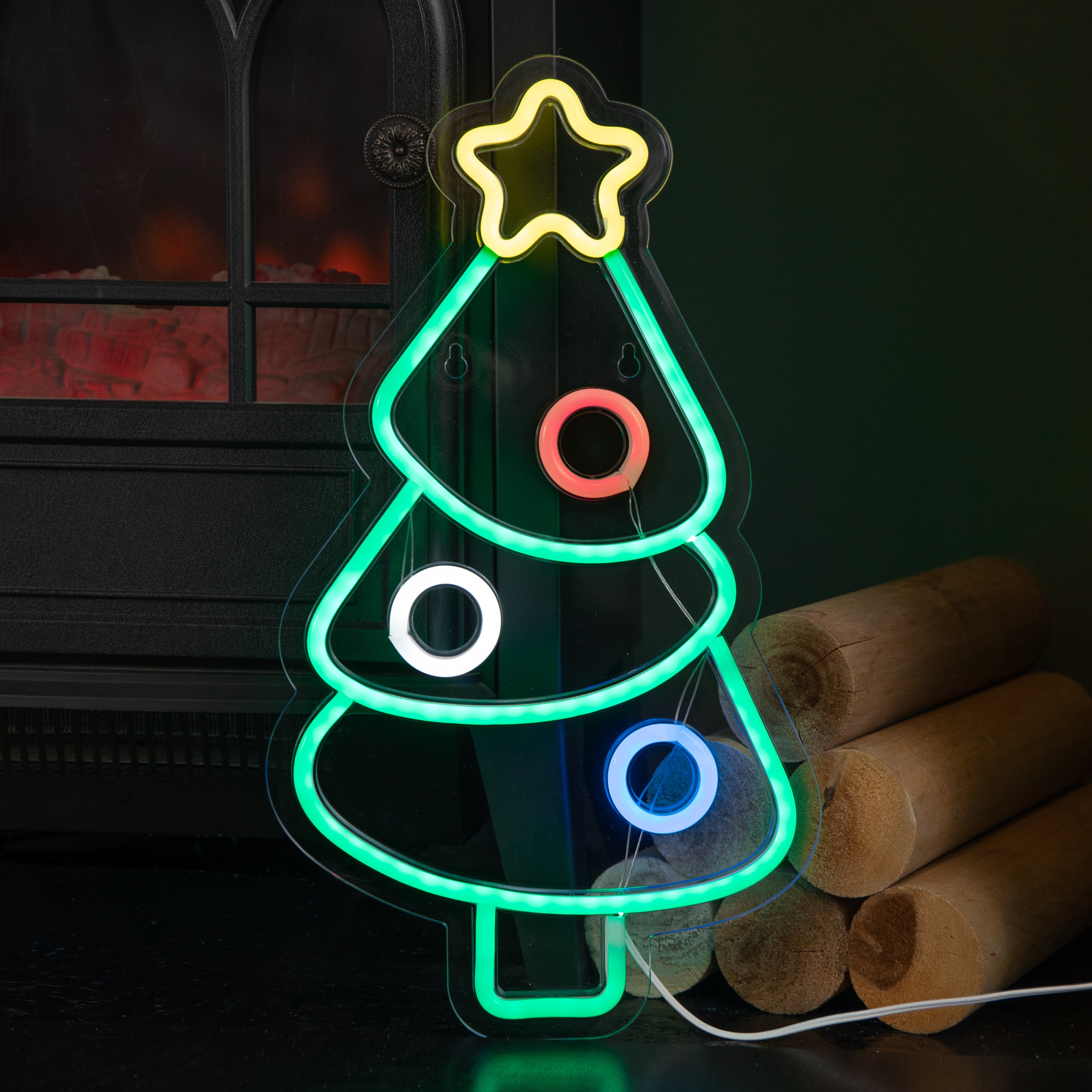 40cm USB Powered Light up Christmas Bauble Tree Neon Sign in Multi-Coloured
