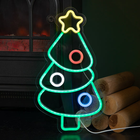 40cm USB Powered Light up Christmas Bauble Tree Neon Sign in Multi-Coloured