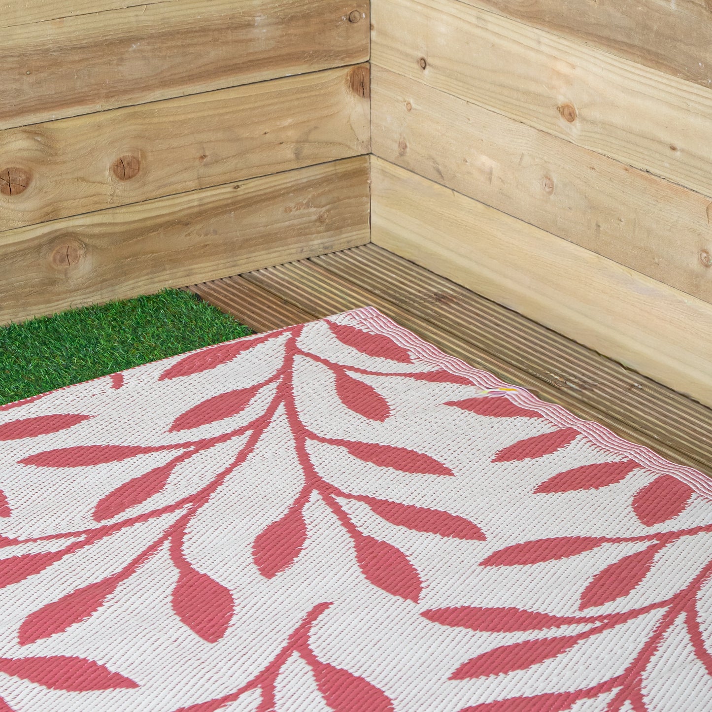 1.5m x 2.1m Red Ochre Leaves Large Outdoor Alfresco Patio Rug Mat